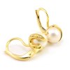 Náušnice zo žltého zlata veľká biela prírodná perla 8mm tri zirkóniky