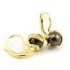 Náušnice zo žltého zlata veľká tmavá prírodná perla 8mm tri zirkóniky