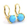 Náušnice zo žltého zlata veľký modrý prírodný opál 8mm a tri zirkóniky