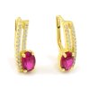 Náušnice zo žltého zlata s rubínovým zirkónom a s pásikmi čírich kamienkov