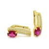 Náušnice zo žltého zlata s rubínovým zirkónom a s pásikmi čírich kamienkov