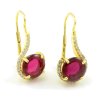 Náušnice zo žltého zlata s červeným zirkónom a s pásikmi čírich kamienkov v elipse