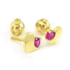 Zlaté náušnice-žlté zlato v tvare srdiečka červený zirkón na balón