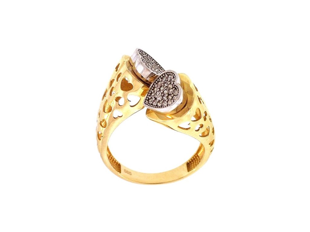 014 831/Zlatý prsten dámský se zirkony "srdíčka"
