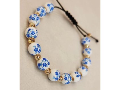 Ručně malovaný korálkový náramek se zlatem