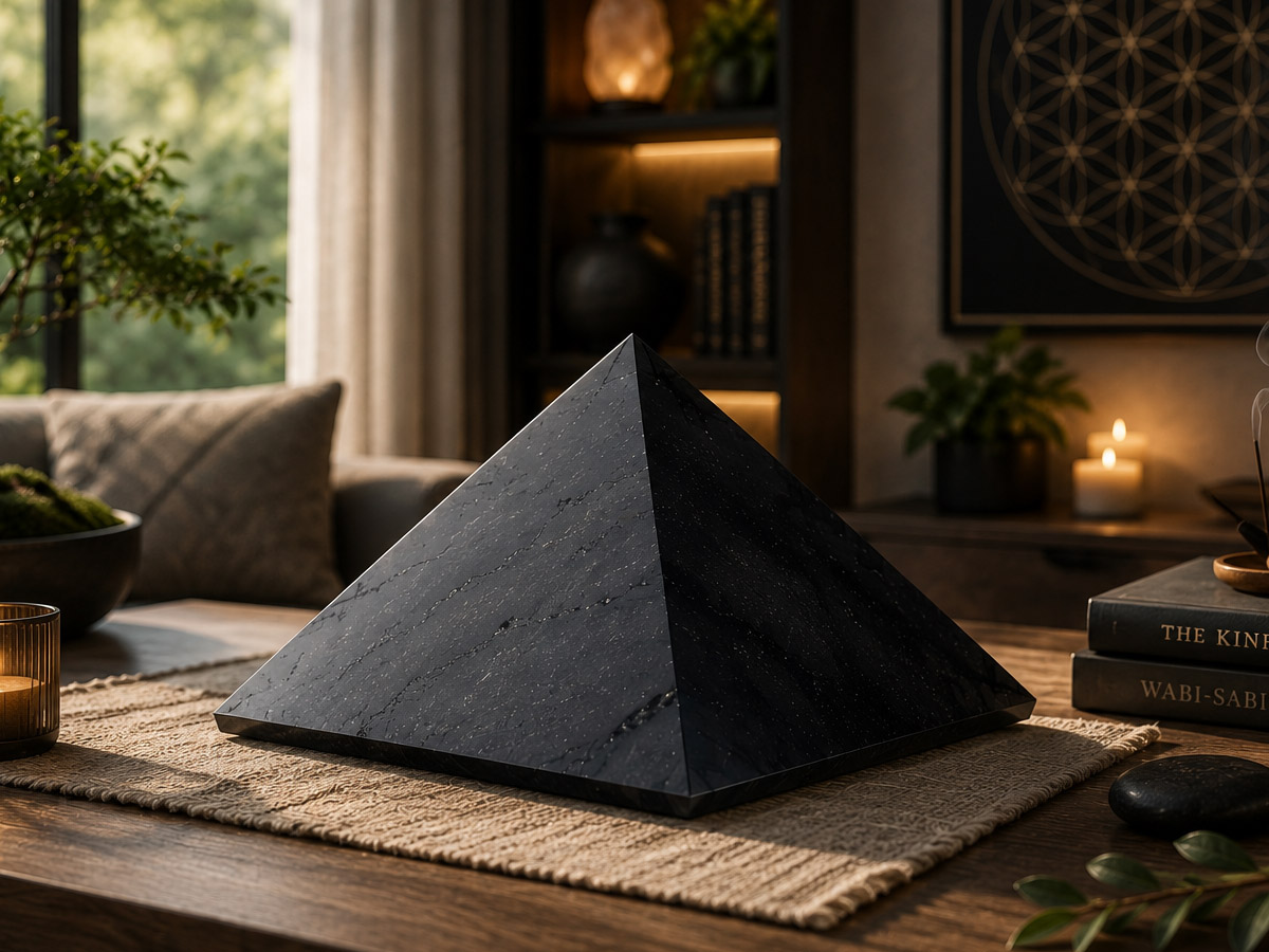 Shungitová pyramida pro harmonizaci prostoru a meditační praxi