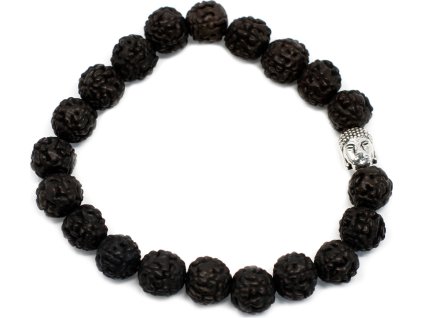 Rudraksha Mala Buddha  Náramok - Tmavý