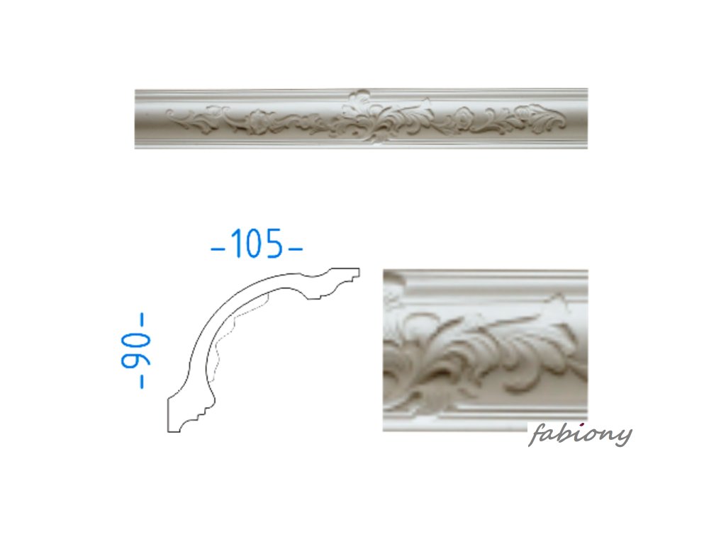 Sádrová stropní lišta s ornamenty 90x105 mm 72776