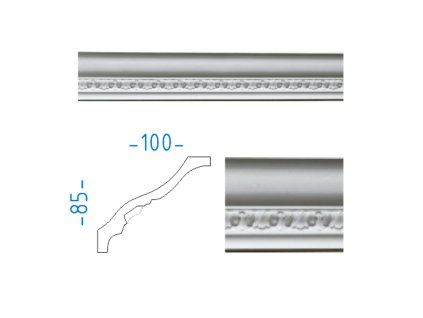 Sádrová stropní lišta s ornamenty 85x100 mm 72600