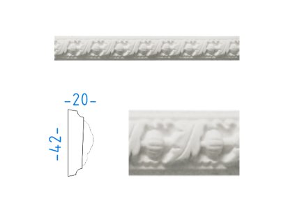 Sádrová plochá lišta 42x20 mm 76026