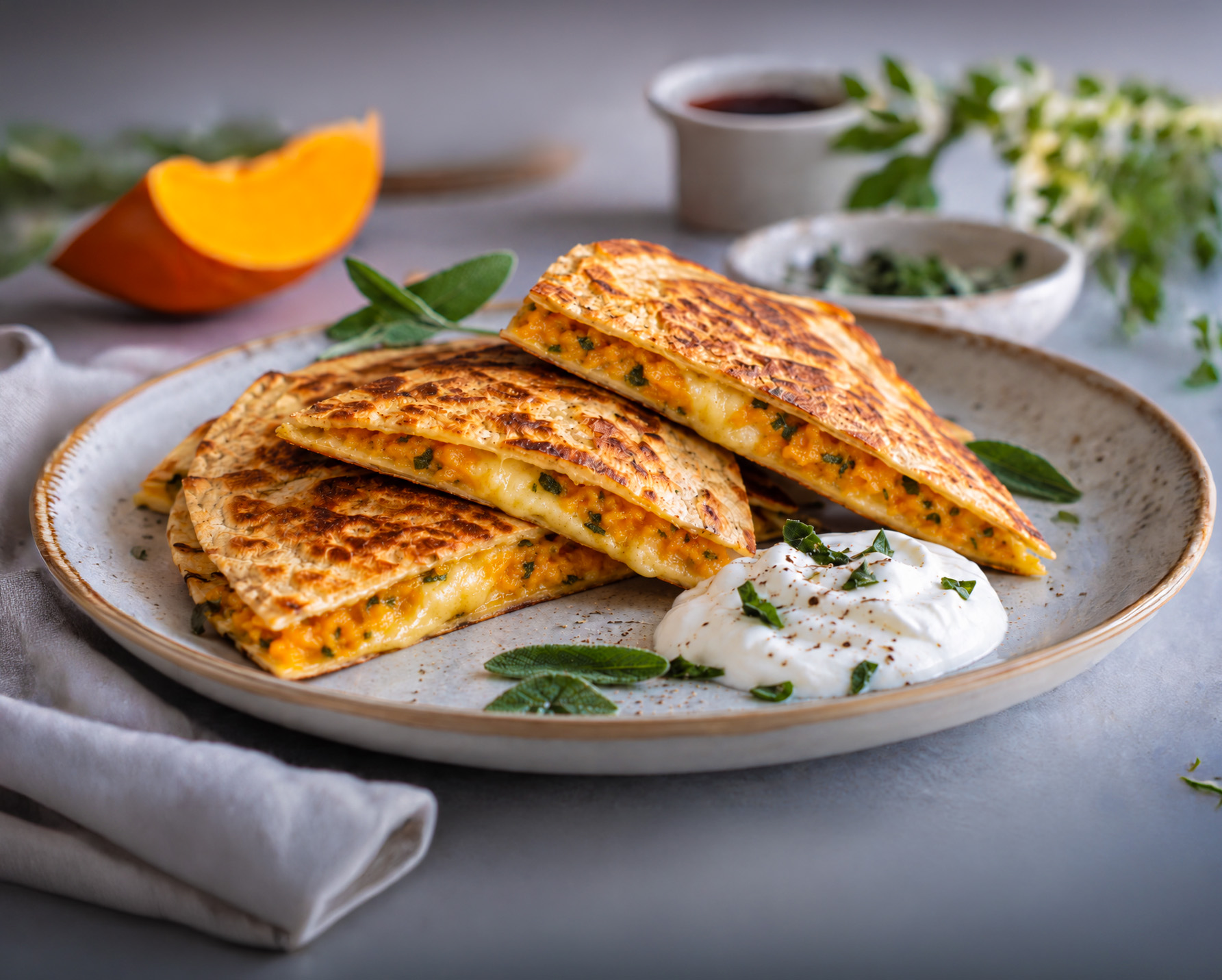 Dýňová quesadilla se sýrem a šalvějí