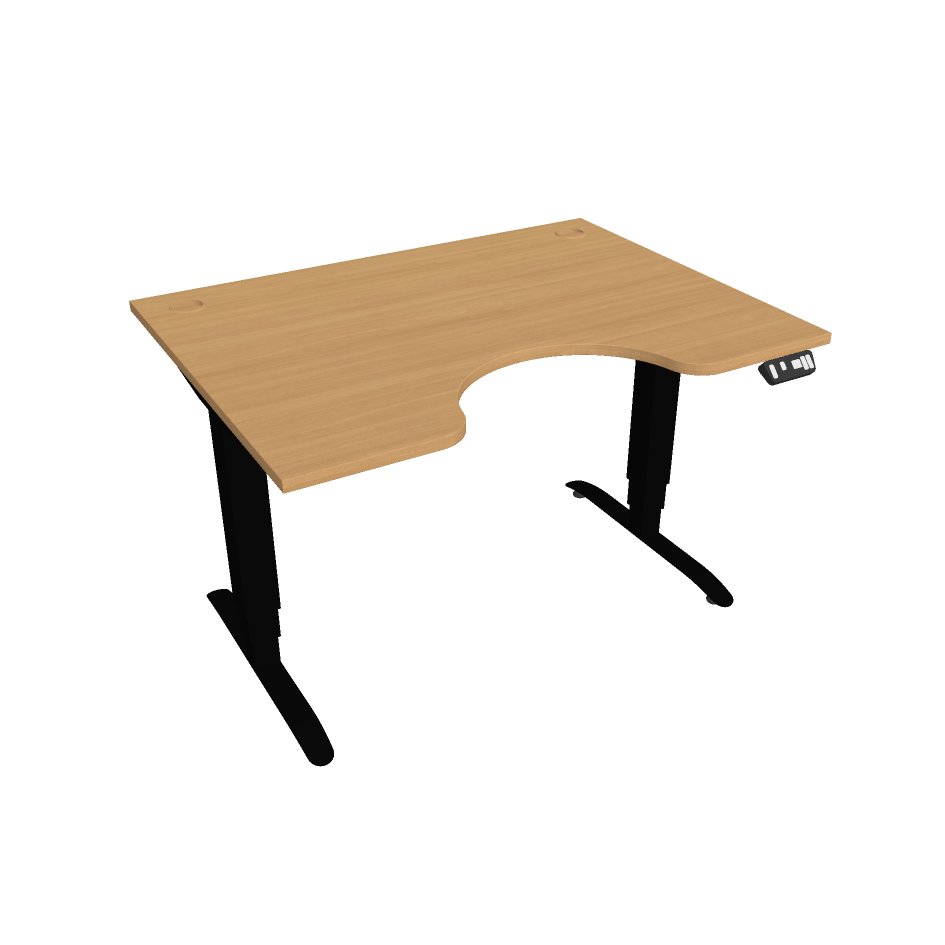 Elektricky výškově stavitelný stůl Hobis Motion Ergo - 3M segmentový, paměťový ovladač Šířka: 120 cm, Barva desky: buk, Barva kovu: černá RAL 9005