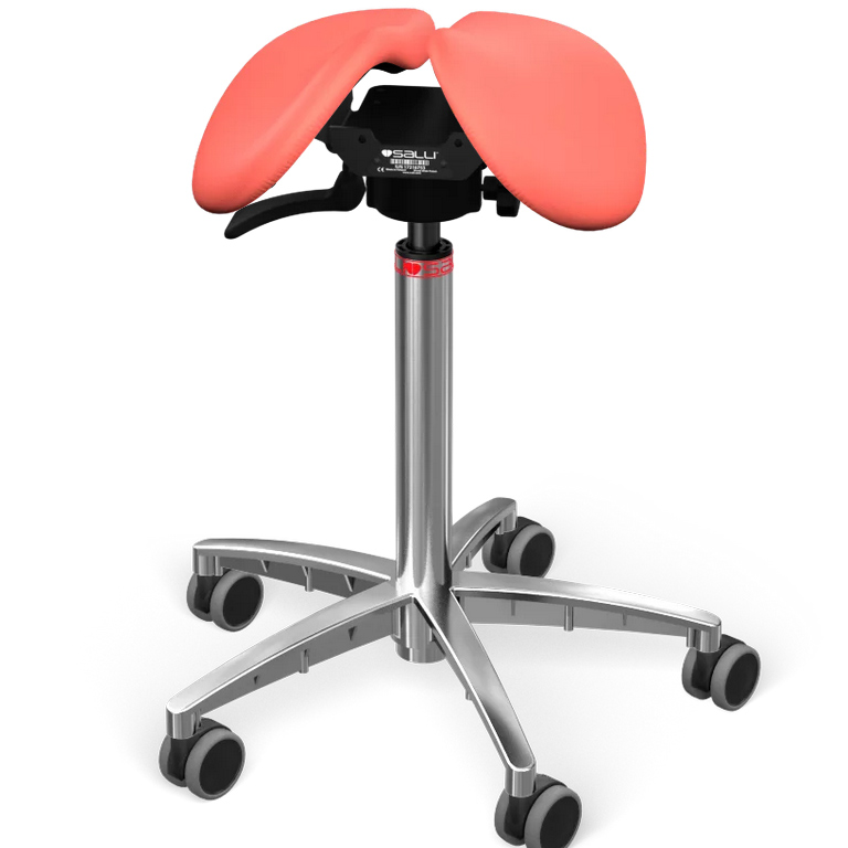 Levně Sedlová židle SALLI Swing Barva čalounění: Kůže - korálová #05145, Konstrukce: chromová + standard základna, Výška postavy: Nízká (S) - do 150 cm