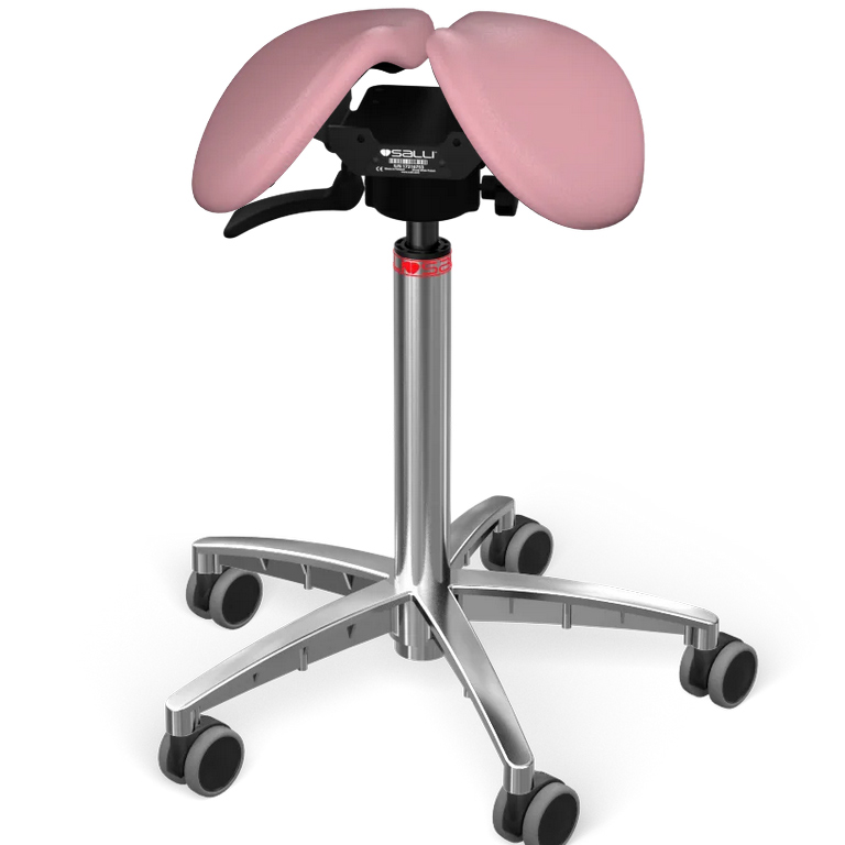 Levně Sedlová židle SALLI Swing Barva čalounění: Syntetická kůže - růžová #9573, Konstrukce: chromová + standard základna, Výška postavy: Nízká (S) - do 15…