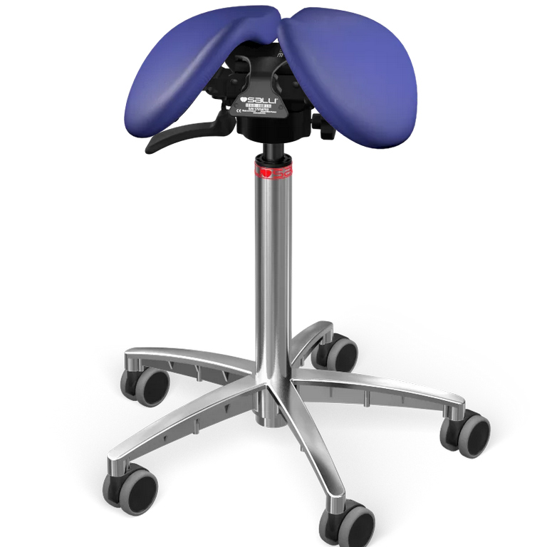 Levně Sedlová židle Salli SwingFit Barva čalounění: Kůže - tmavě modrá #77158, Konstrukce: chromová + standard základna, Výška postavy: Nízká (S) - do 150 …