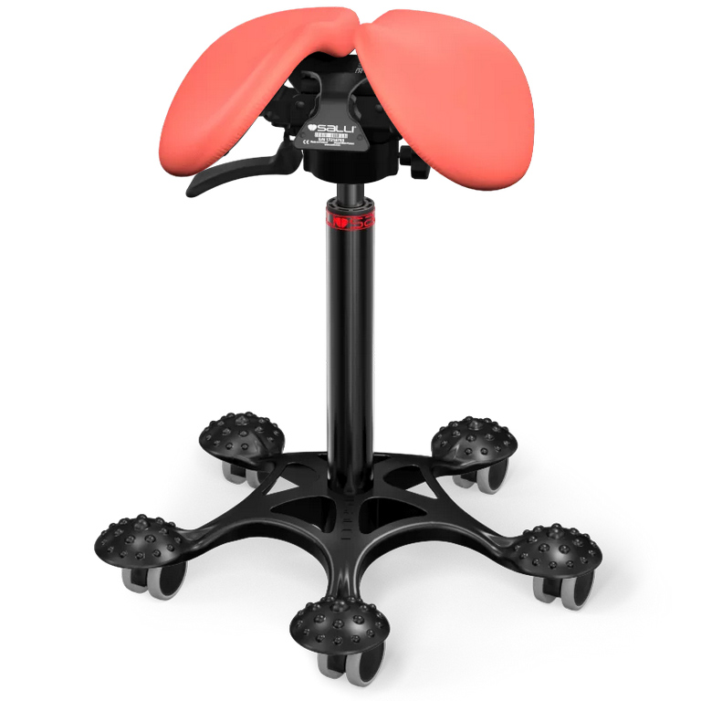 Levně Sedlová židle Salli SwingFit Barva čalounění: Kůže - korálová #05145, Konstrukce: černá + masážní Salli základna, Výška postavy: Střední (M) - do 170…