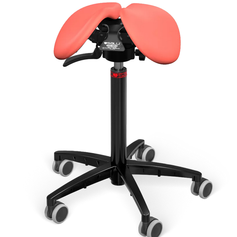 Levně Sedlová židle Salli SwingFit Barva čalounění: Kůže - korálová #05145, Konstrukce: černá + standard základna, Výška postavy: Vysoká (L) - od 165 cm