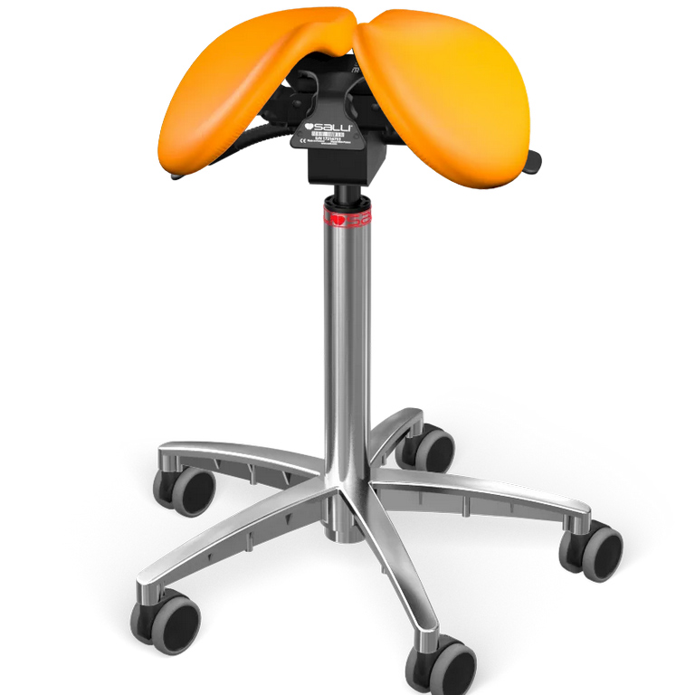 Levně Sedlová židle Salli MultiAdjuster Barva čalounění: Kůže - mandarinková #54033, Konstrukce: chromová + standard základna, Výška postavy: Nízká (S) - d…