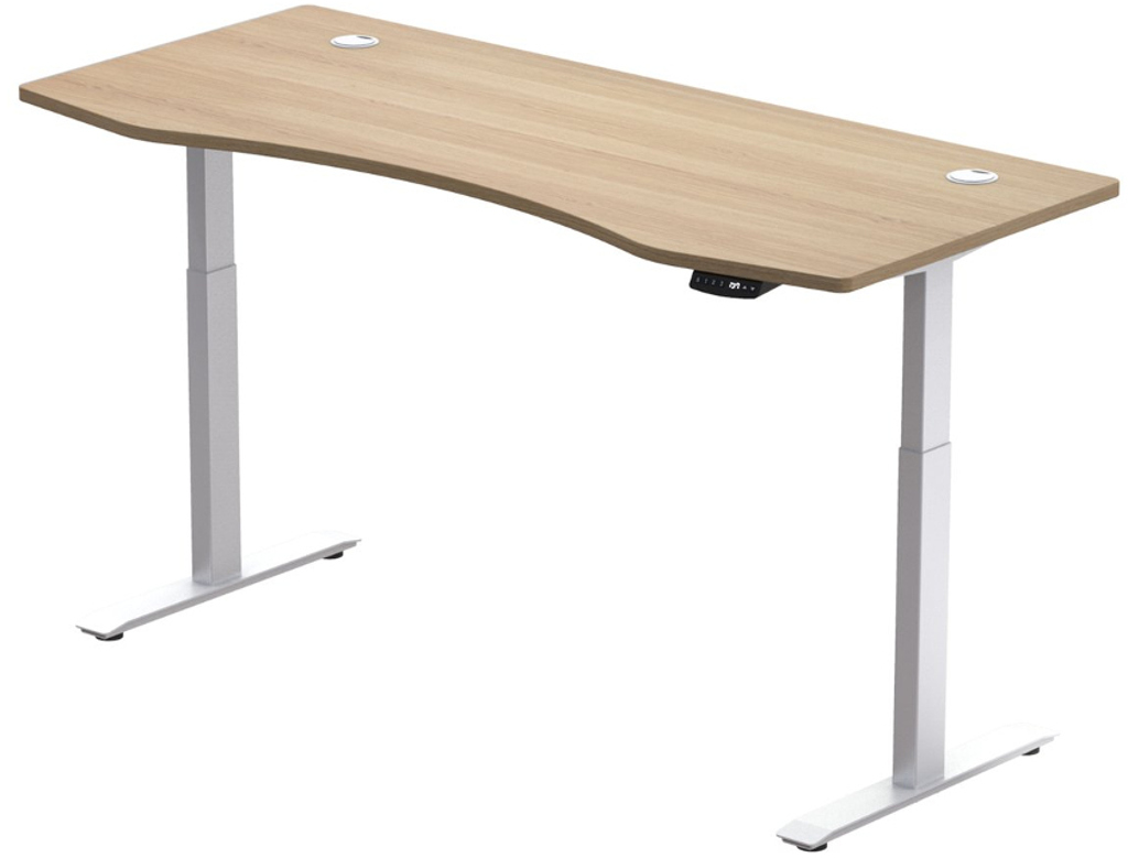 Elektricky výškově nastavitelný stůl Hi5 - 2 segmentový, paměťový ovladač - bílá konstrukce, dub deska