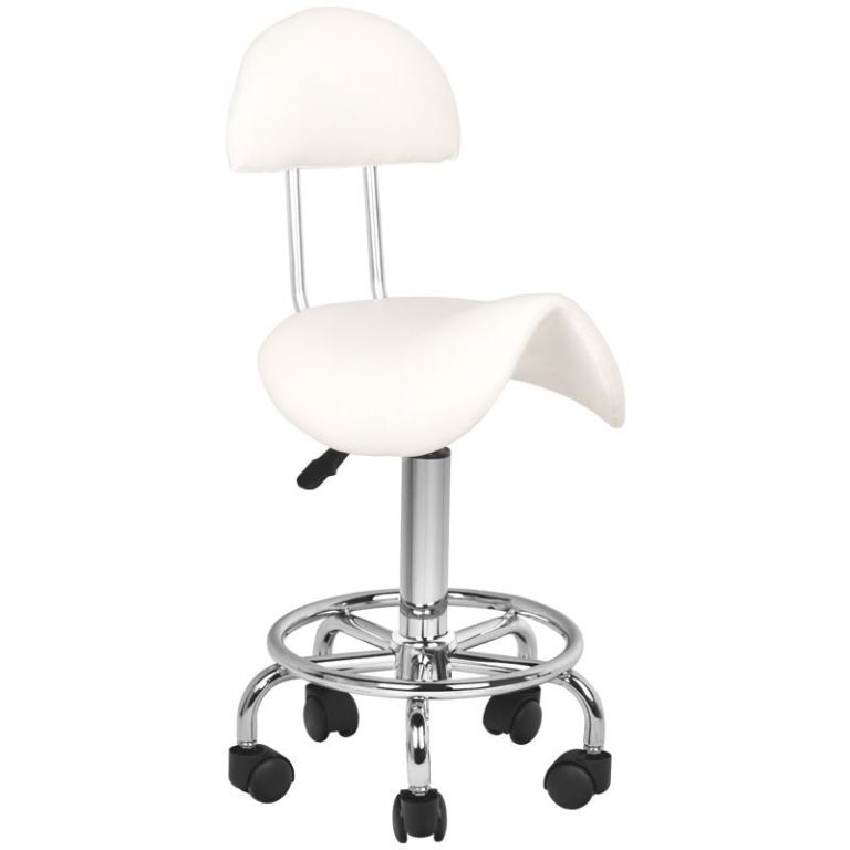 Levně Sedlová kosmetická židle s opěradlem BeautyOne Barva: bílá