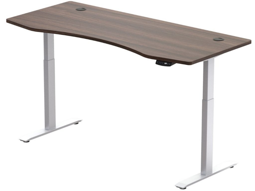 Hi5 elektromosan állítható magasságú íróasztal - 2 szegmensű,  memóriavezérlővel - fehér konstrukció, diófa asztallap 150 cm szélesség -  Fabulo.hu