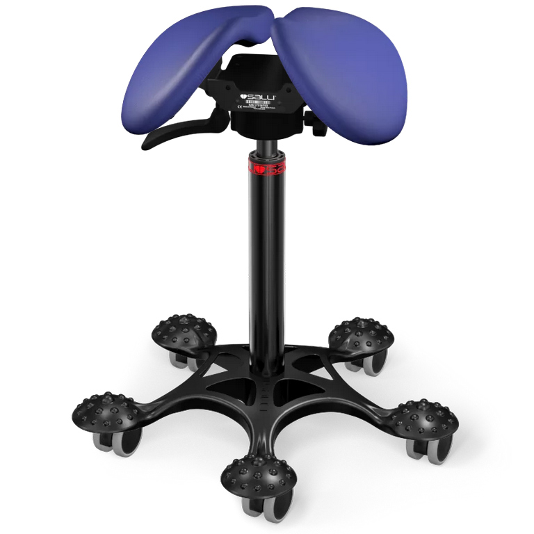 E-shop Sedlová stolička SALLI Swing Farba čalúnenia: Koža - tmavo modrá #77158, Výška postavy: Nízka (S) - do 150 cm, Konštrukcia: čierna + masážna Salli zá…