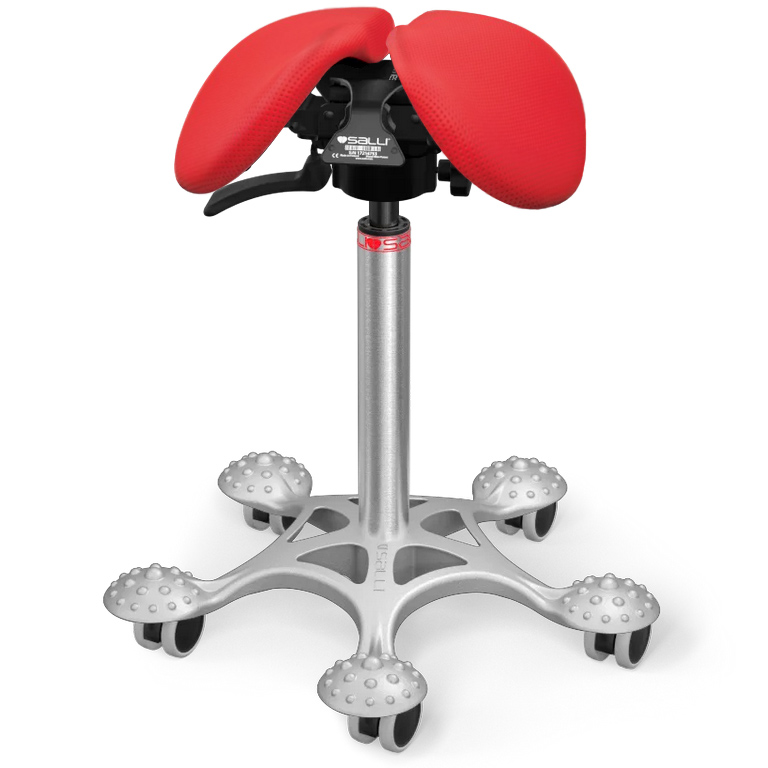 Sedlová stolička Salli SwingFit Farba čalúnenia: Koža - PQ červená #05011/PQ, Výška postavy: Nízka (S) - do 150 cm, Konštrukcia: chrómová + masážna S…