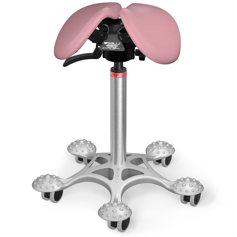 Sedlová stolička Salli SwingFit Farba čalúnenia: Syntetická koža - ružová #9573, Výška postavy: Nízka (S) - do 150 cm, Konštrukcia: chrómová + masážn…