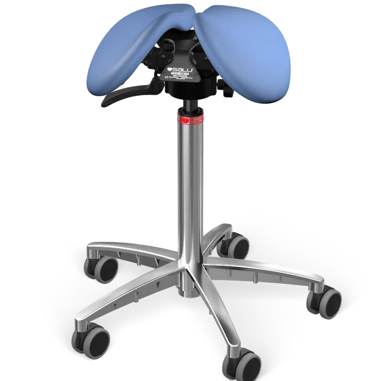 Sedlová stolička Salli SwingFit Farba čalúnenia: Koža - modrá riflová #77237, Výška postavy: Nízka (S) - do 150 cm, Konštrukcia: chrómová + štandard …