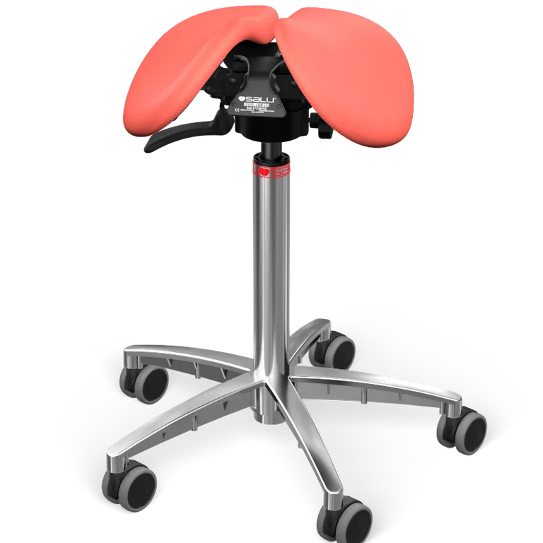 Sedlová stolička Salli SwingFit Farba čalúnenia: Koža - koralová #05145, Výška postavy: Vysoká (L) - od 165 cm, Konštrukcia: chrómová + štandard zákl…