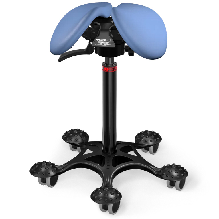 Sedlová stolička Salli SwingFit Farba čalúnenia: Koža - modrá riflová #77237, Výška postavy: Nízka (S) - do 150 cm, Konštrukcia: čierna + masážna Sal…
