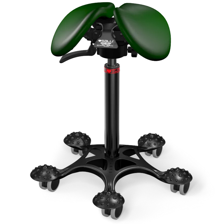 Sedlová stolička Salli SwingFit Farba čalúnenia: Koža - borovicová zelená #98015, Výška postavy: Vysoká (L) - od 165 cm, Konštrukcia: čierna + masážn…