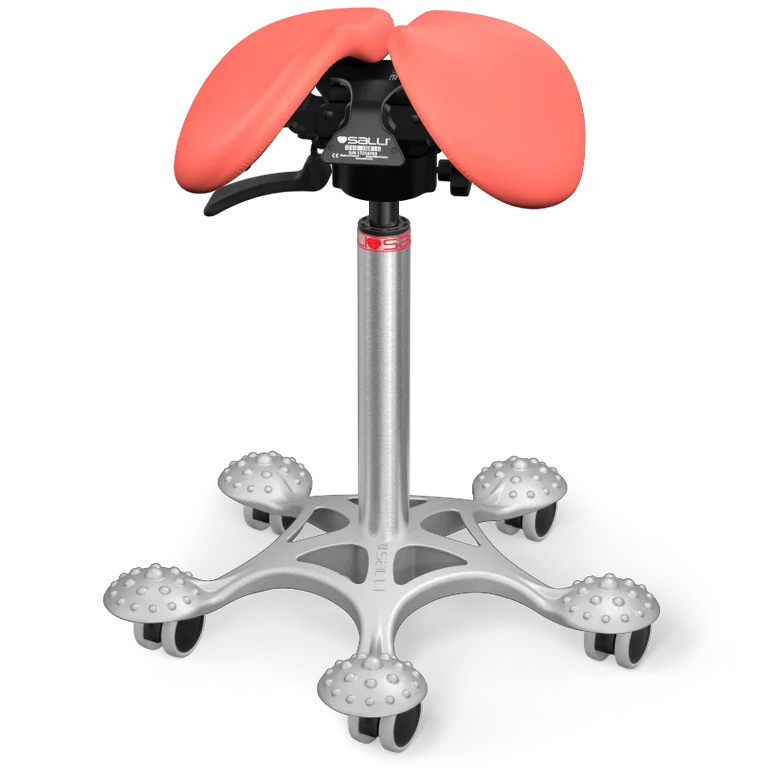 Sedlová stolička Salli SwingFit Farba čalúnenia: Koža - koralová #05145, Výška postavy: Nízka (S) - do 150 cm, Konštrukcia: chrómová + masážna Salli …