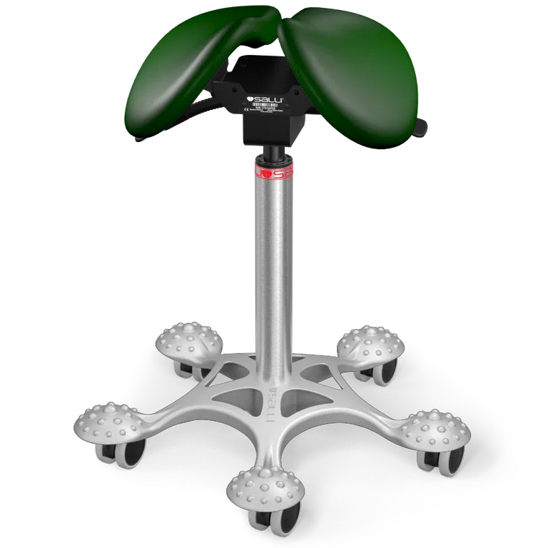 E-shop Sedlová stolička Salli Twin Farba čalúnenia: Koža - borovicová zelená #98015, Výška postavy: Nízka (S) - do 150 cm, Konštrukcia: chrómová + masážna S…