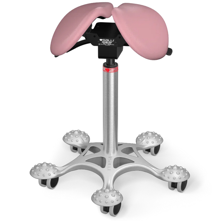 E-shop Sedlová stolička Salli Twin Farba čalúnenia: Syntetická koža - ružová #9573, Výška postavy: Stredná (M) - do 170 cm, Konštrukcia: chrómová + masážna …
