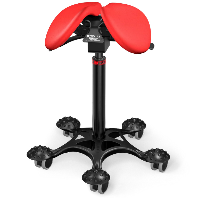 E-shop Sedlová stolička Salli MultiAdjuster Farba čalúnenia: Koža - červená #05011, Výška postavy: Nízka (S) - do 150 cm, Konštrukcia: čierna + masážna Sall…