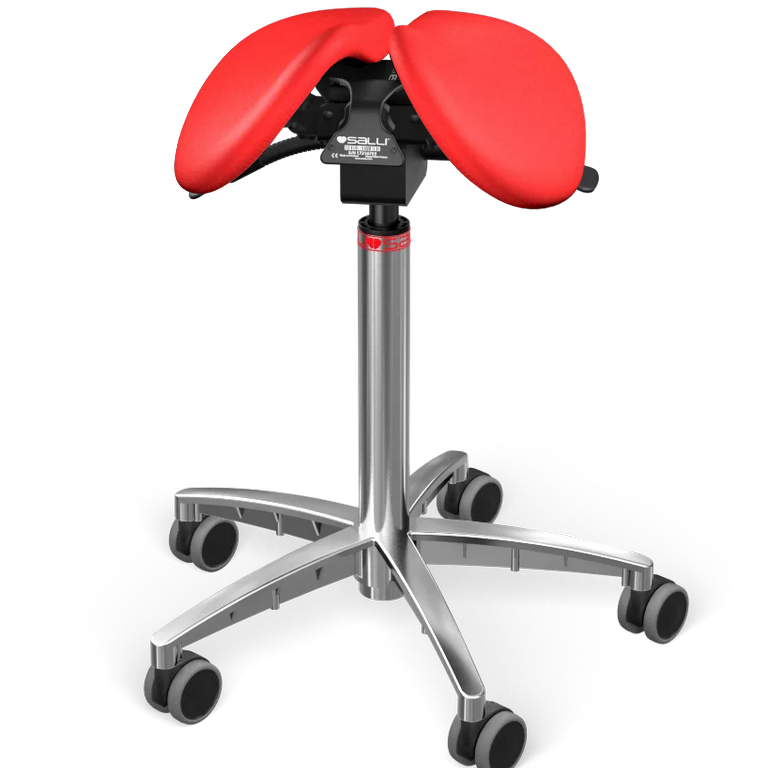 E-shop Sedlová stolička Salli MultiAdjuster Farba čalúnenia: Koža - červená #05011, Výška postavy: Nízka (S) - do 150 cm, Konštrukcia: chrómová + štandard z…