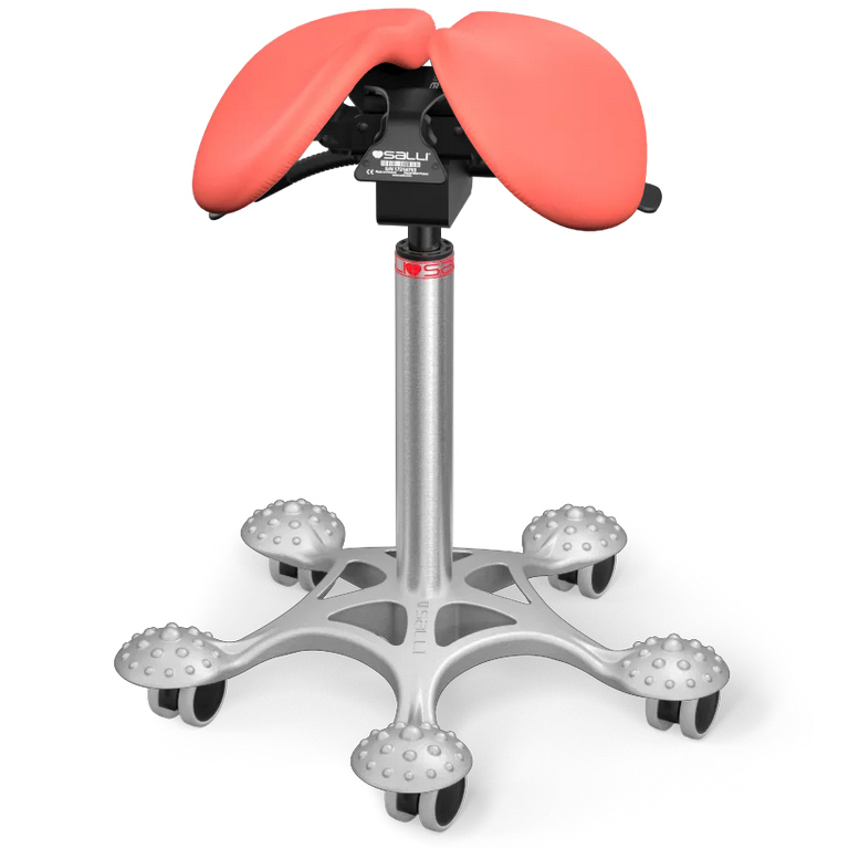 Sedlová stolička Salli MultiAdjuster Farba čalúnenia: Koža - koralová #05145, Výška postavy: Vysoká (L) - od 165 cm, Konštrukcia: chrómová + masážna …