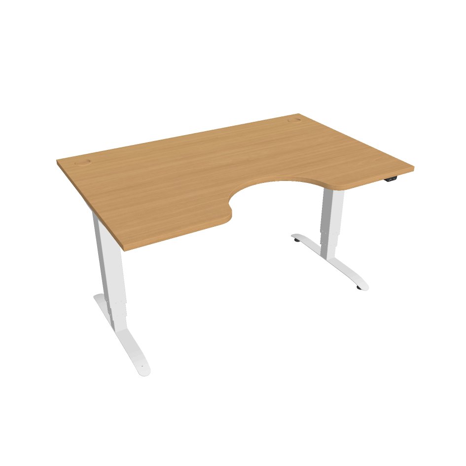 Elektricky výškovo nastaviteľný stôl Hobis Motion Ergo - 3 segmentový, štandardný ovládač Šírka: 140 cm, Farba dosky: buk, Farba kovu: biela RAL 9016