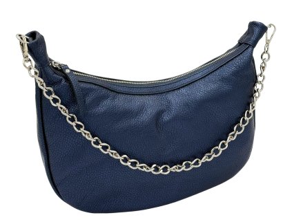 Kožená kabelka metalická modrá