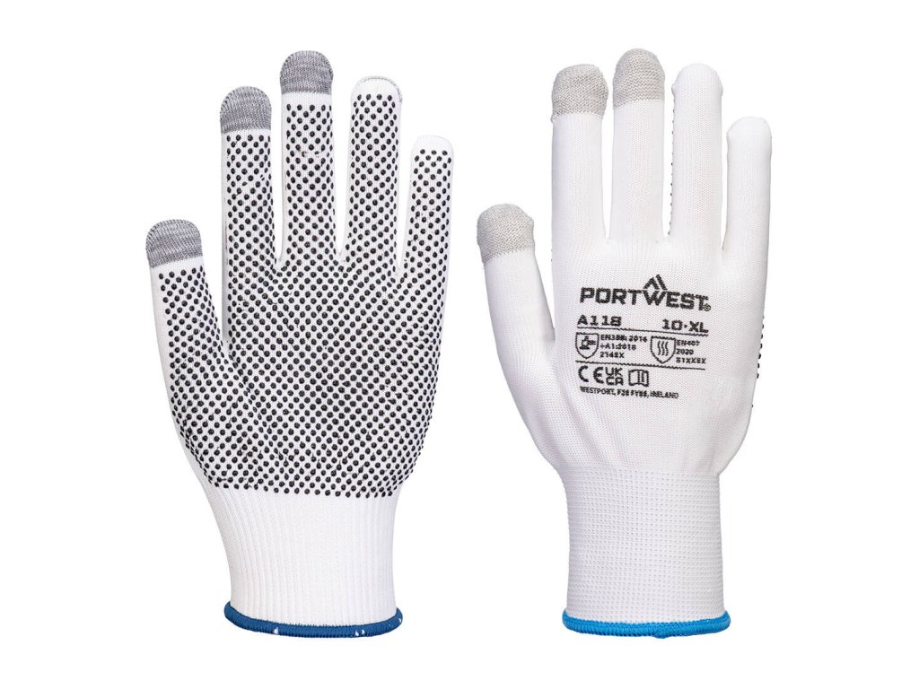 Grip 13 PVC Dotted Touchscreen Glove (Pk12) (Color White/Grey, Size L)