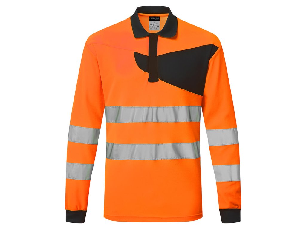 PW2 Hi-Vis Polo Shirt L/S (Color Orange/Black, Size XL)