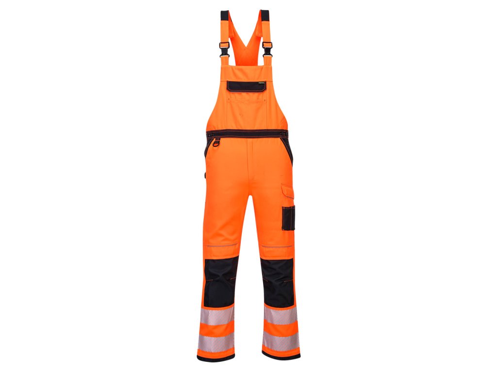 PW3 Hi-Vis Bib and Brace (Color Orange/Black, Size L)