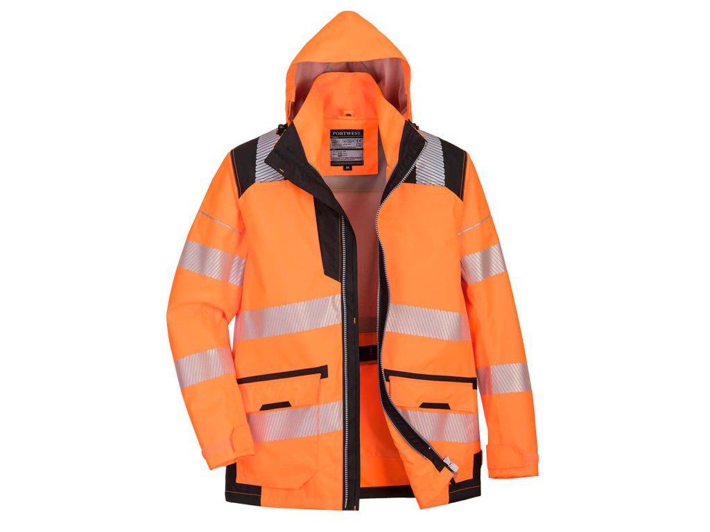 PW3 Hi-Vis Breathable 5-in-1 Jacket (Color Orange/Black, Size 4XL)