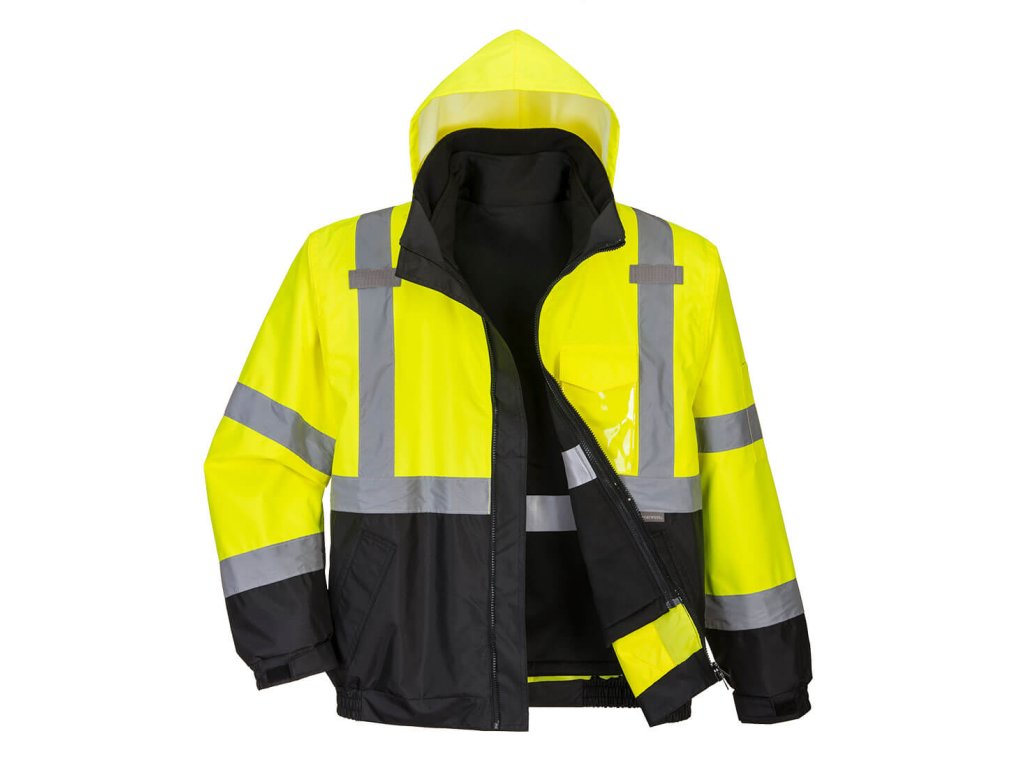 Hi-Vis 3-in-1 Contrast Premium Bomber Jacket (Color Yellow/Black, Size 5XL)