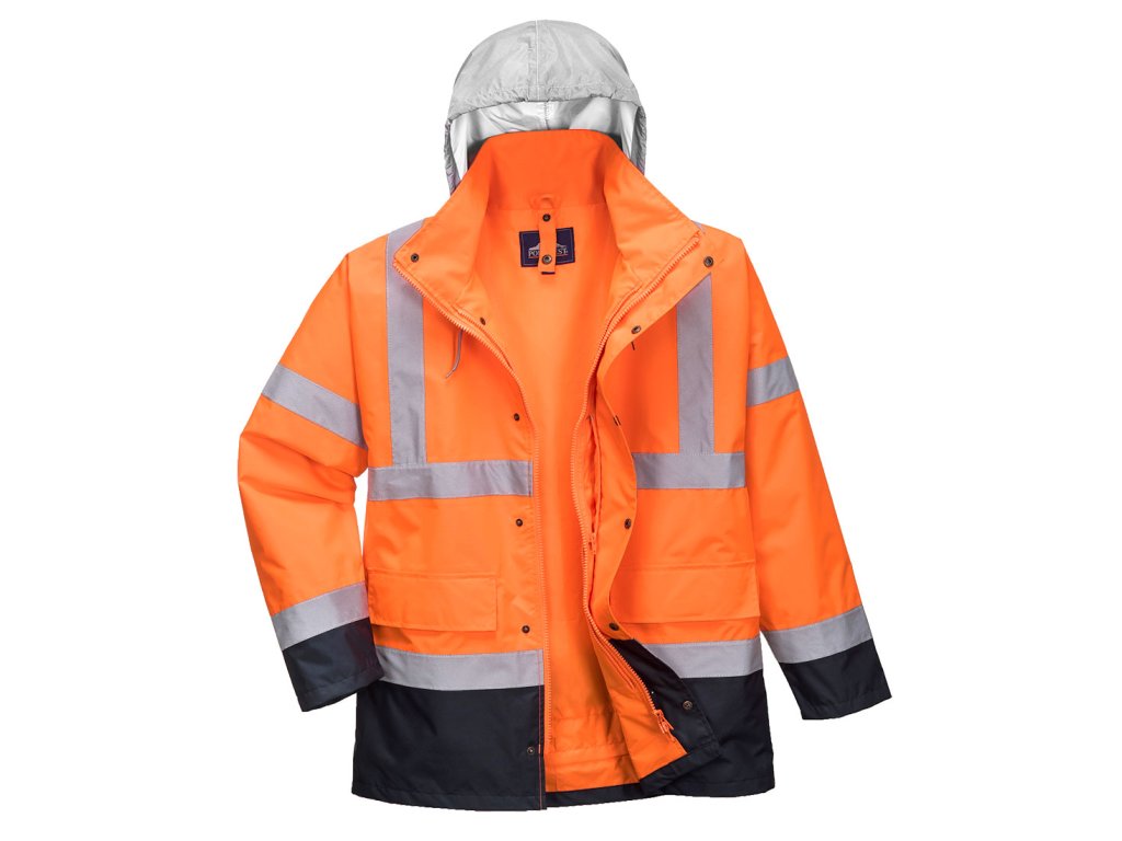 Hi-Vis 4-in-1 Contrast Traffic Jacket (Color Orange/Navy, Size M)