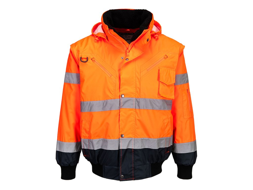 Hi-Vis 3-in-1 Contrast Bomber Jacket (Color Orange/Navy, Size 4XL)