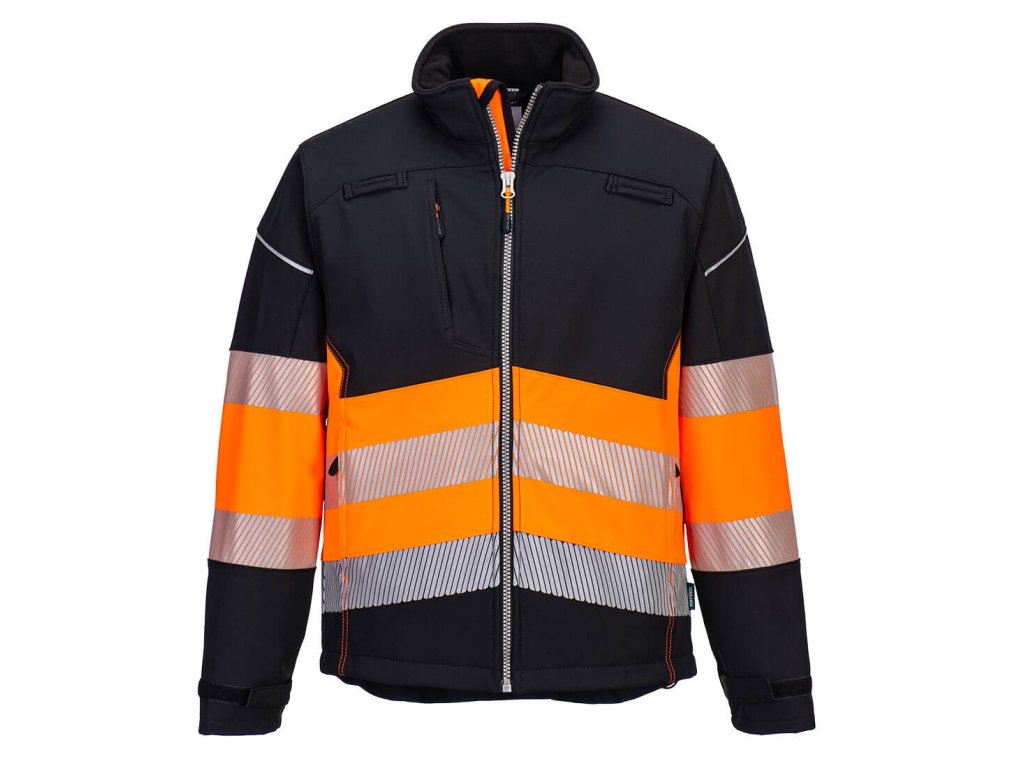 PW3 Hi-Vis Class 1 Softshell (3L) (Color Black/Orange, Size L)