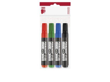 ICO Permanent Marker 12 XXL Chisel – 4-colour Set