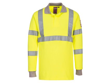 Modaflame Knit Hi-Vis FR Long Sleeve Polo Shirt (Color Yellow, Size L)